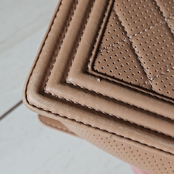 CHANEL Boy Bag Perforated Lambskin Quilted Leather Silver Tan w/Card - Picture 6 of 17